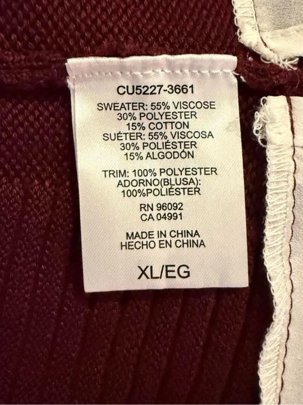 Hilary Radley Burgundy Layered-Look Crewneck Sweater